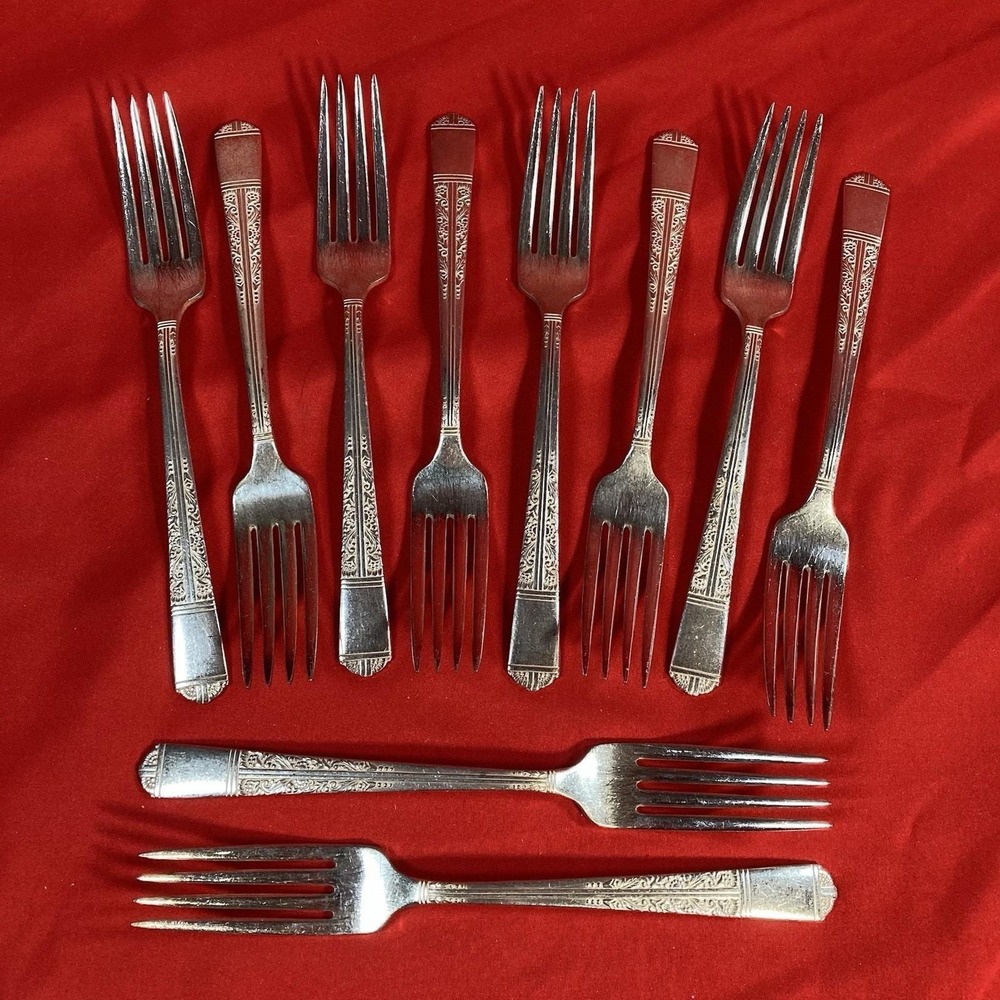 10 - Vintage Oneida Dinner Forks / Tudor Plate Silver Flatware / Community